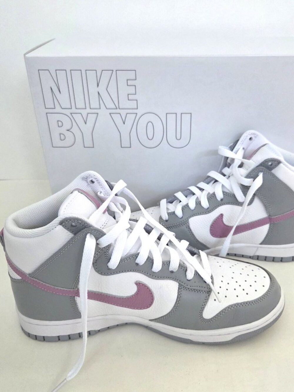 CUSTOM Nike Dunk High Womens 9 Sneakers White Gray Pink Shoes Retro BARLEY WORN